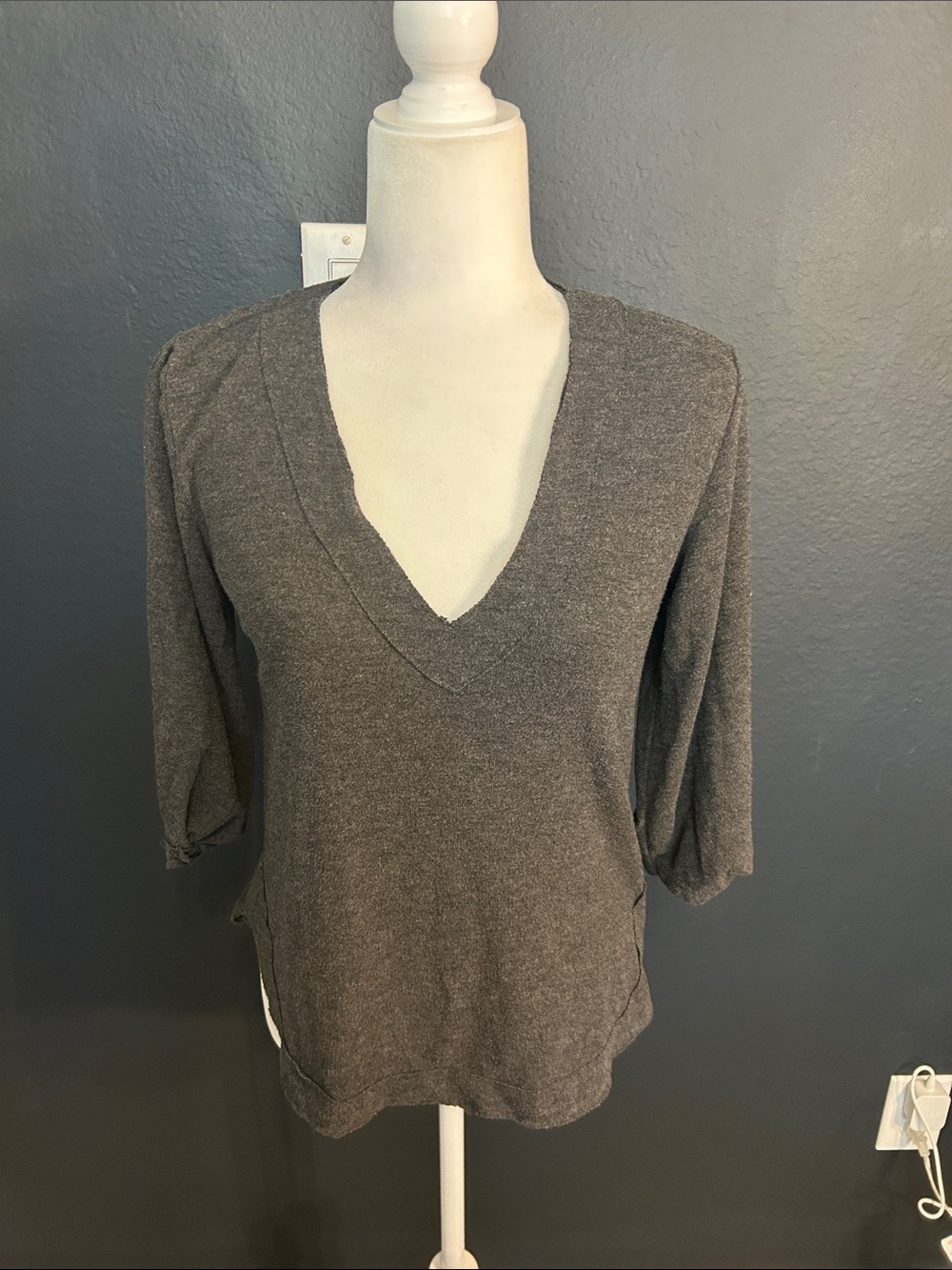 Heather Tees Women's Deep V-Neck Sweater - Taupe Gray